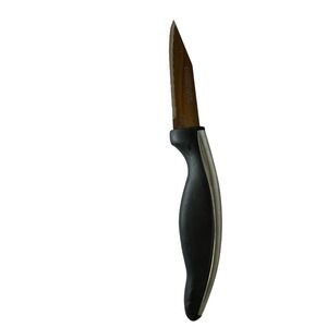 Farberware Serrated Paring Knife 3.5 Inch Blade Black  Handle Silver Trim